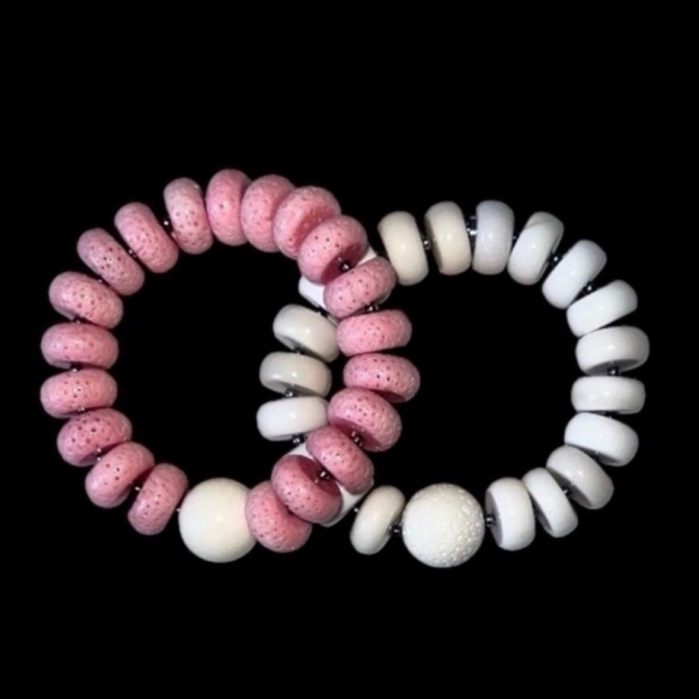 NEW Set of 2 Pink and White African Ashanti Glass Beaded Bracelets